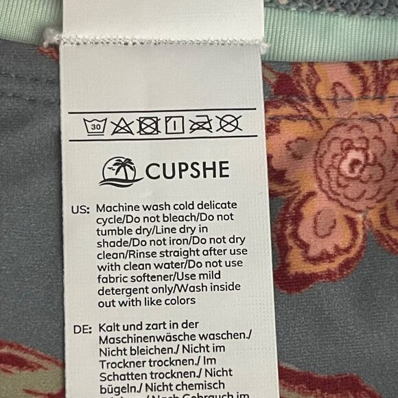 Cupshe Women Floral Bikini Small Gray Red Two-Piece V-Neck Crossback Tie Cheeky - Picture 7 of 9